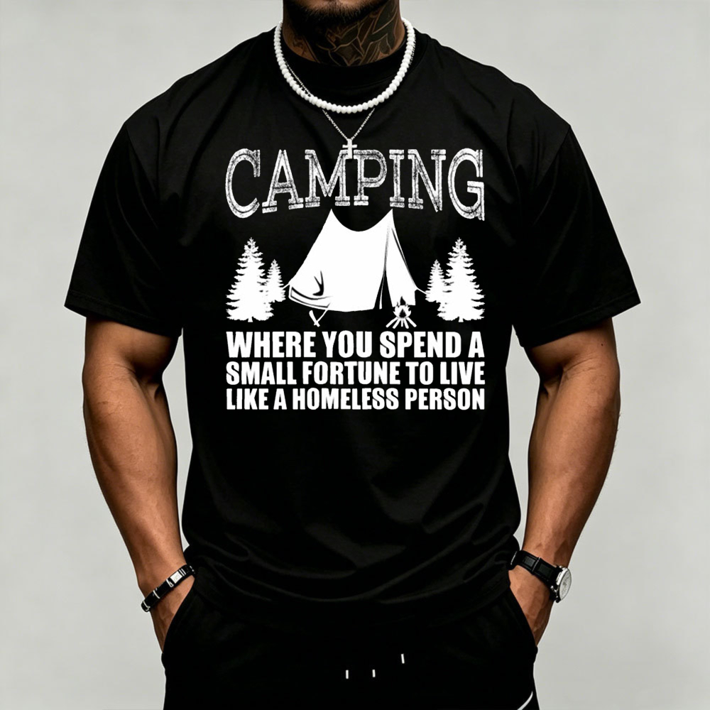 Outdoor Adventure Quotes Short - Camping Tent Pine Tree Graphic Men's